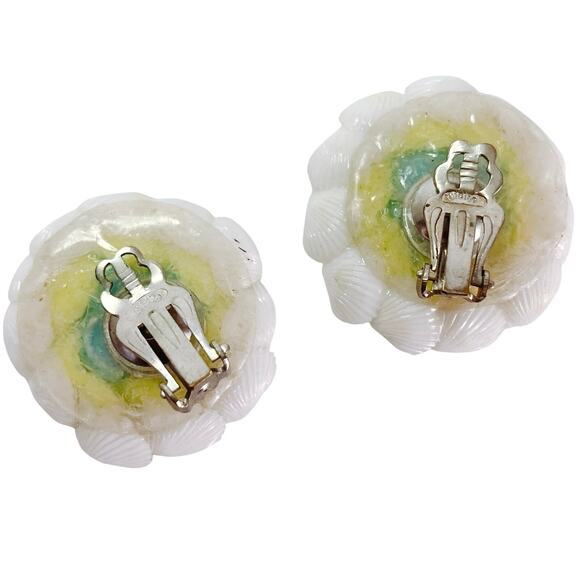 VTG Japan Thermoset Floral Clip On Earrings Mid Century 1950s 1960s Playful - Picture 11 of 11